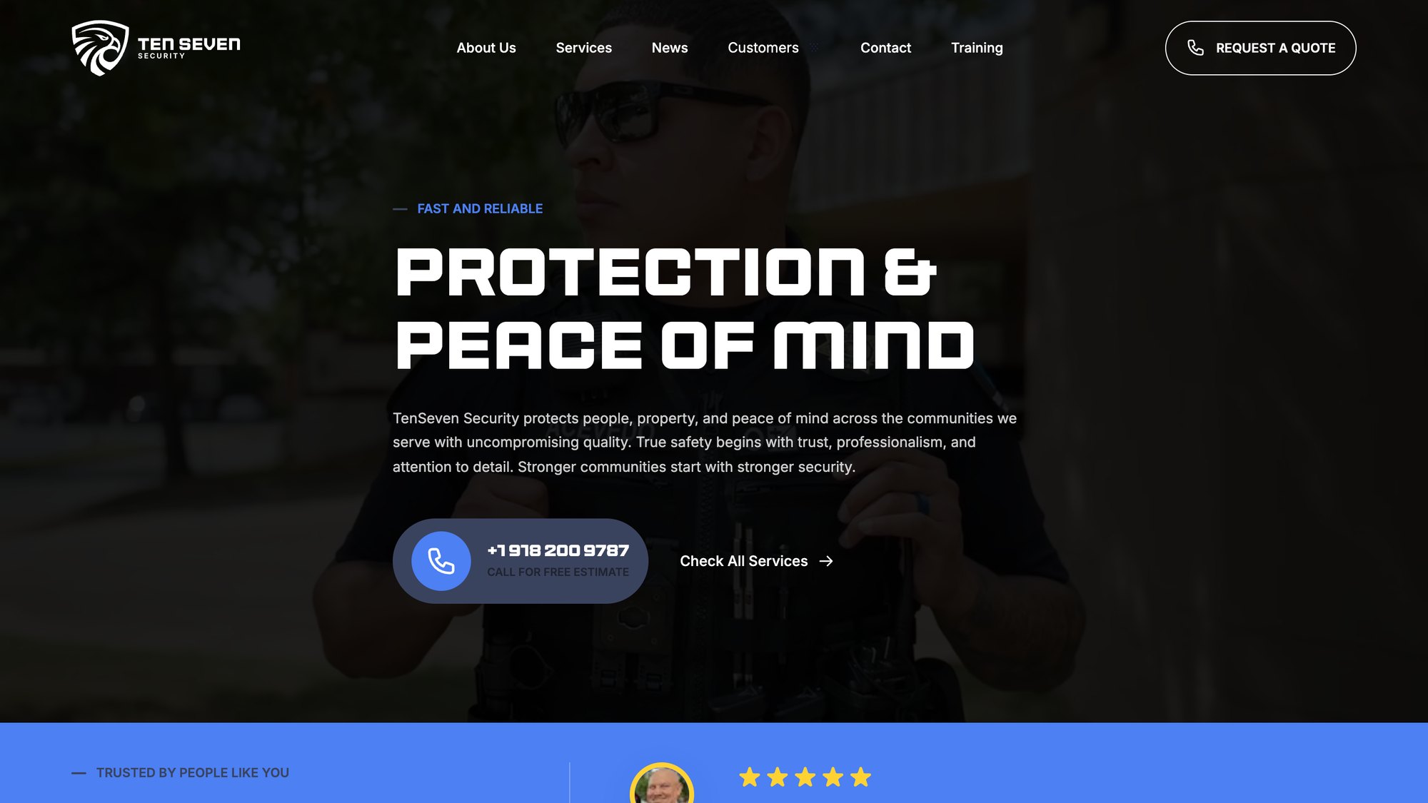 The Ten Seven Security homepage